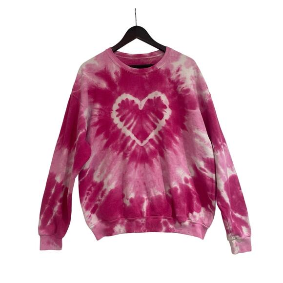 Urban Outfitters Tops - Urban Outfitters Heart Sweatshirt Pink OS Tie Dye LS Crew Neck Grunge School